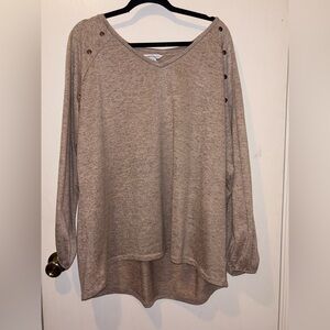 V-Neck Long Sleeve Blouse with Button details on the Shoulders
